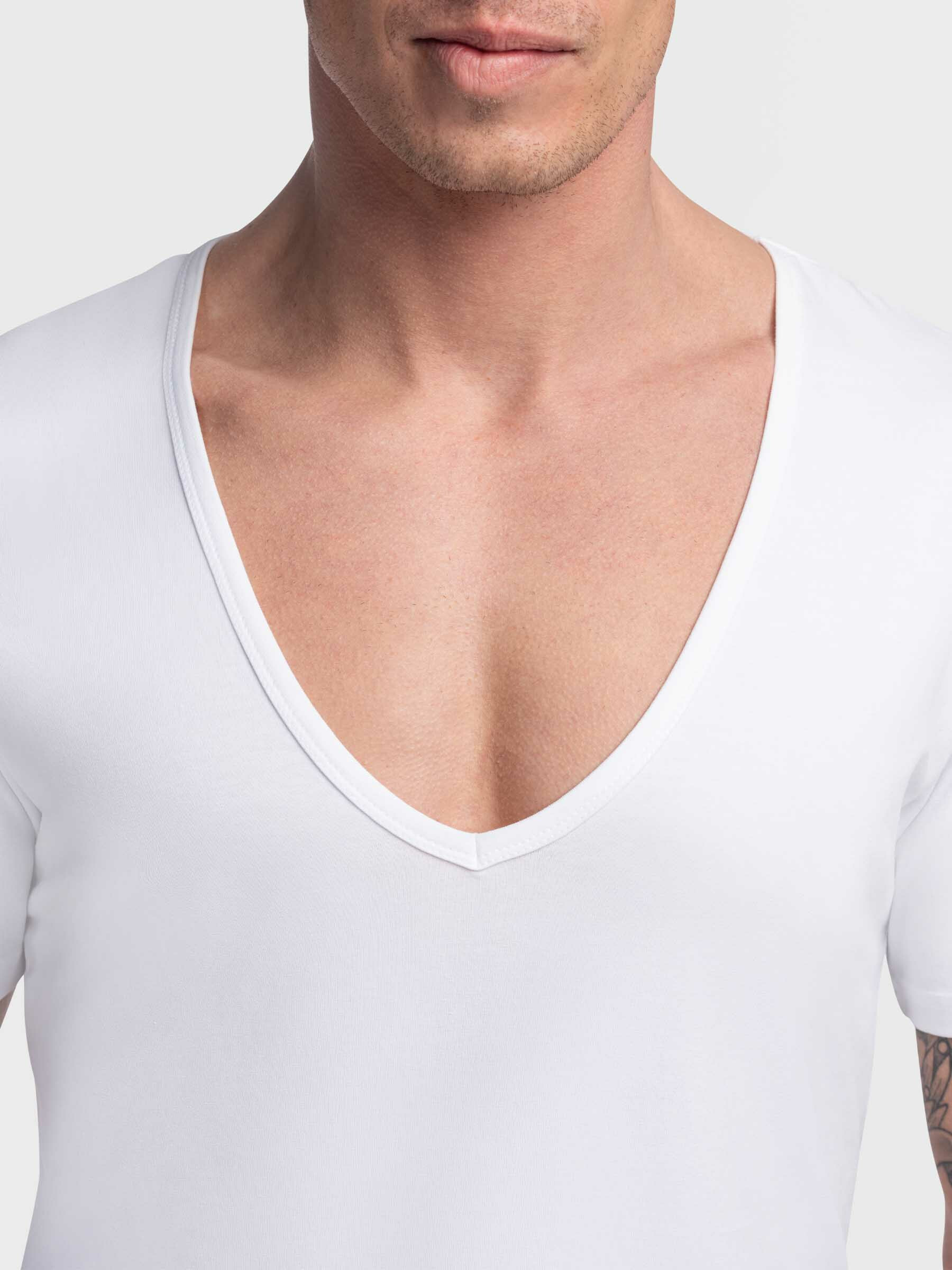 Roest Opvoeding Wedstrijd Wit T-shirt diepe V-hals Milano kopen? Extra lang - Girav