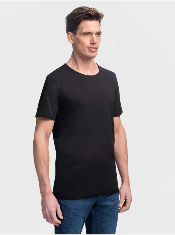 Girav Osaka Stijlvol T-shirt 2-pack Zwart, Medium diepe ronde hals voor Heren