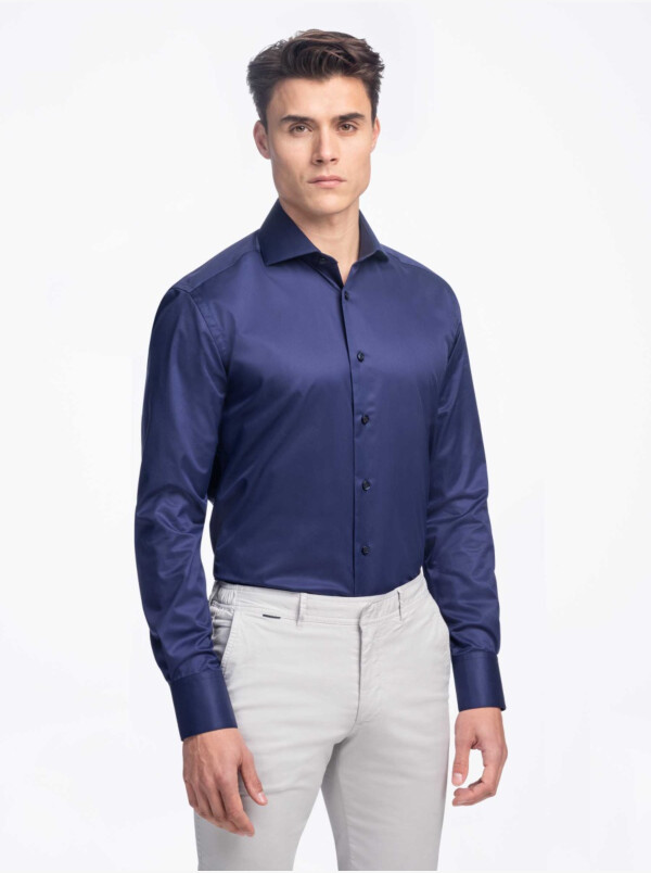 Extra Lang Navy Modern Fit Zakelijk Heren Overhemd Girav Livorno