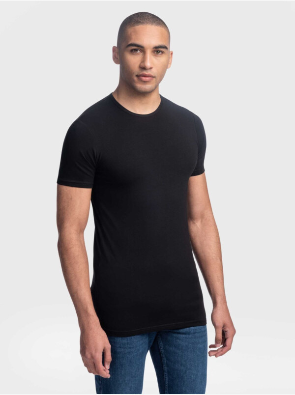 Lang zwart slim fit heren T-shirt Girav Bangkok met aangesloten ronde hals
