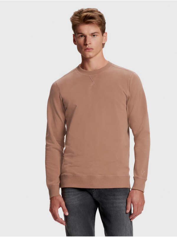 Lange Nutmeg brown ronde hals regular fit Girav Princeton Light sweater voor mannen
