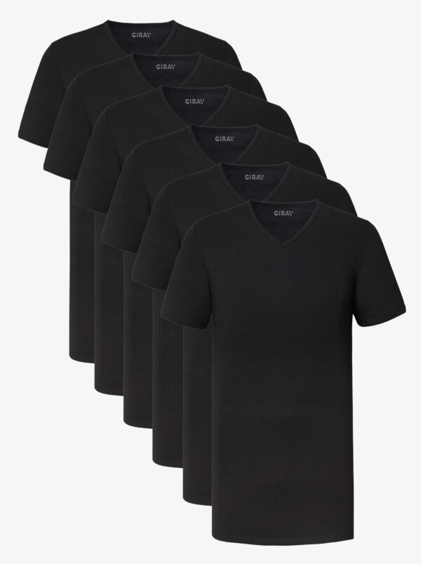 Barcelona Zwart 6-pack Lang T-shirt voor Heren V-hals Slim Fit van Girav
