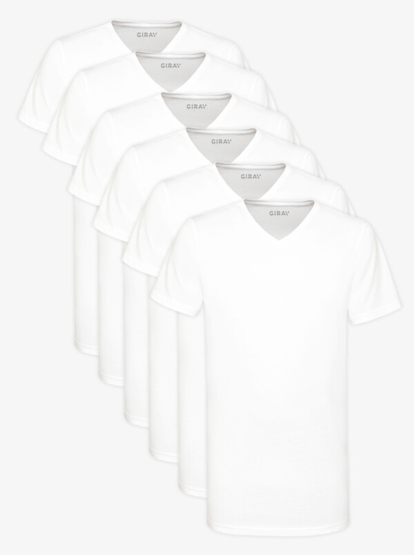 Lang Wit V-hals Regular Fit 100% Katoenen Heren T-shirt Melbourne 6-Pack van Girav