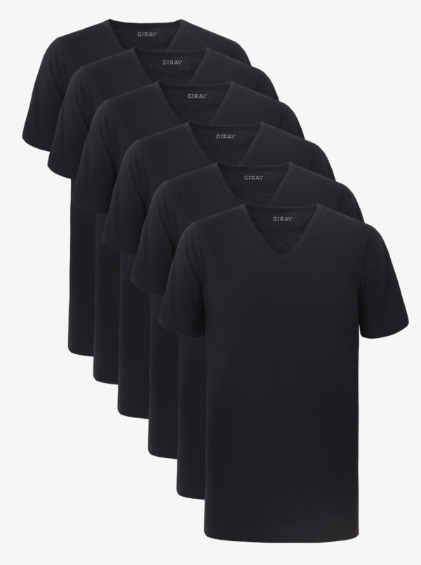 Lang Zwart T-shirt New York voor Heren, V-hals Standaard Pasvorm van 100% katoen, sixpack van Girav