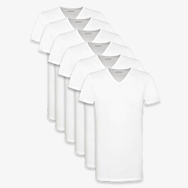 Extra Lange T-shirts Barcelona Heren Wit V-hals Slim Fit 95% katoen 5% elastaan van Girav [6-pack]